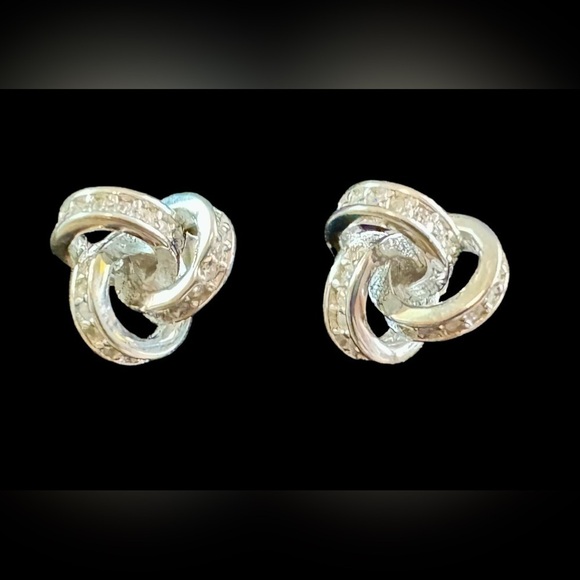 Sterling Silver CZ Love Knot Post Earrings - Picture 7 of 8